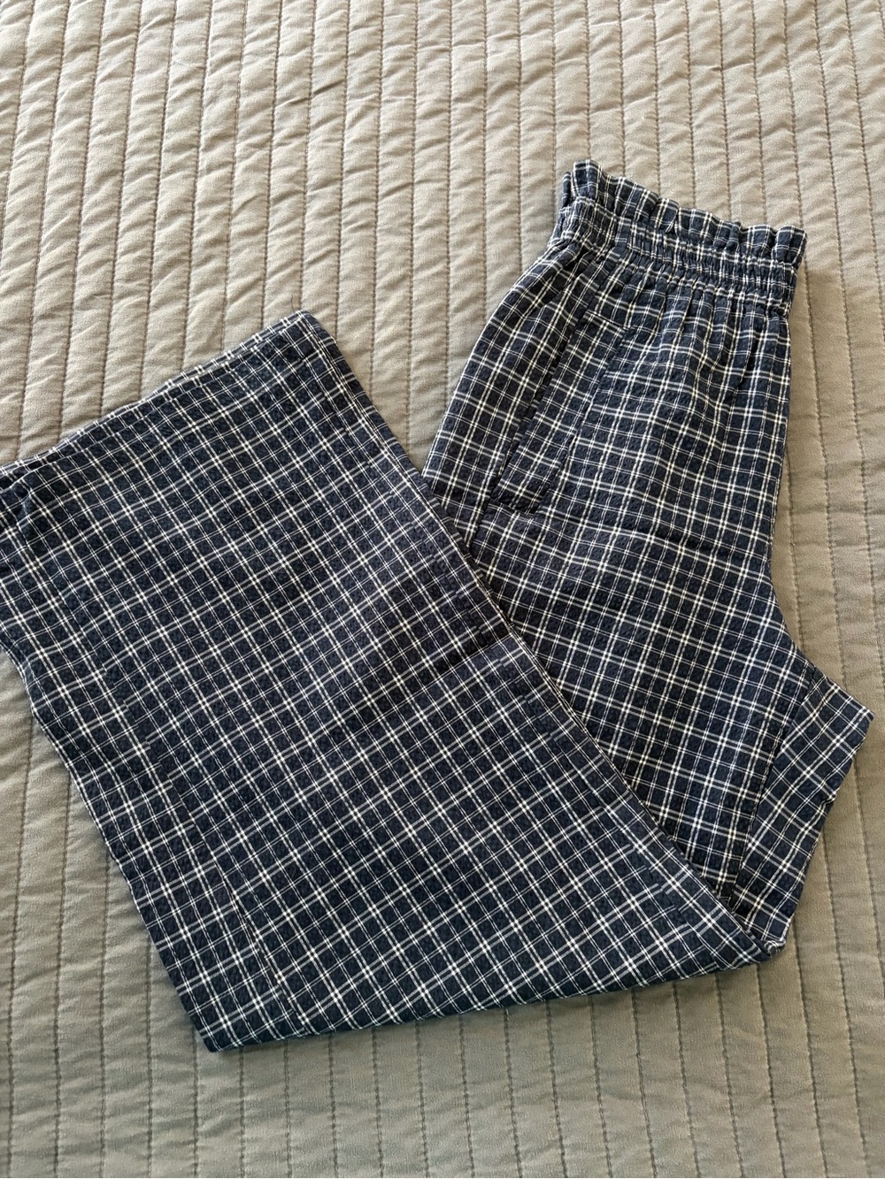 Urban Outfitters Navy Plaid Wide Leg Paperbag Pants Academia Preppy XS - Picture 4 of 9